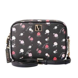 Victoria's Secret Wristlet Crossbody Clutch Wallet Bag, Black Floral/pink flower